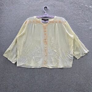 Rock & Roll Cowgirl Women Blouse XL Yellow Embroidered Western Scoop Neck